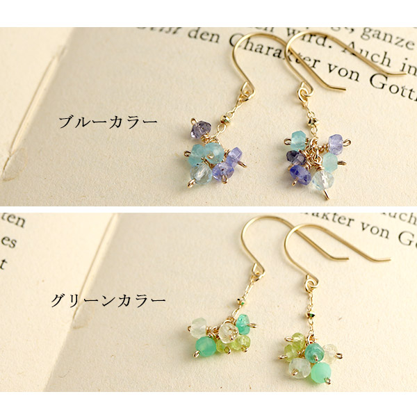 Irise coffret 選べる 6種 天然石 小粒 K10 ゴールド ドロップ ピアス 2P 両耳用 レディース 10金 10k イエロー ピンク ブルー グリーン レッド ホワイト フック_2