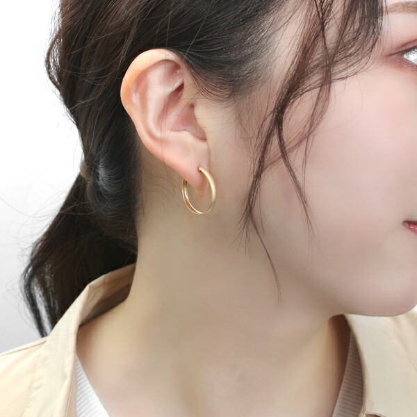 K18 ゴールド スターダスト 甲丸 21mm フープピアス 2P 両耳用