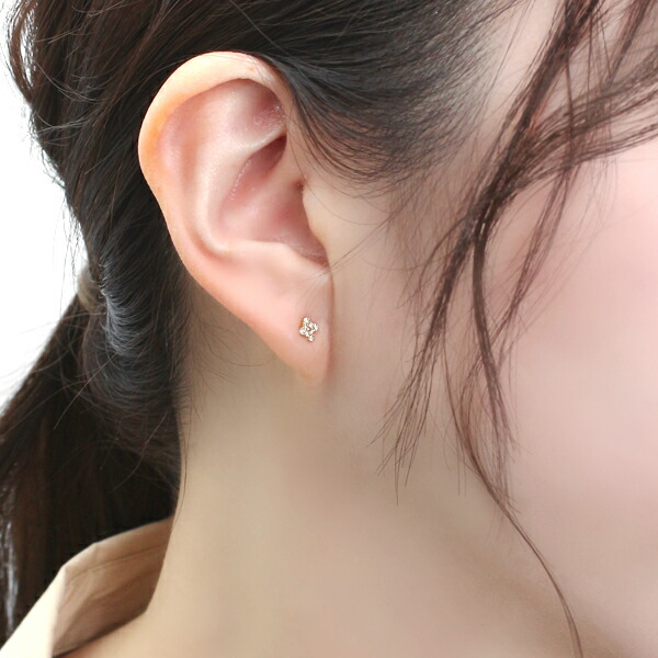 K18 ゴールド ダイヤモンド フラワー ピアス 2P 両耳用 18金 18k 金 ゴールドピアス スタッドピアス 花 パヴェ パヴェダイヤ 天然ダイヤ かわいい_2