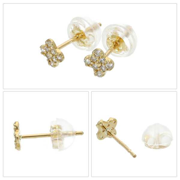 K18 ゴールド ダイヤモンド フラワー ピアス 2P 両耳用 18金 18k 金