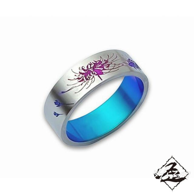 Hizm 彼岸花リング 7mm 桃色×紫×碧 純チタン製 1-30号 チタンアクセサリー リング 指輪 金属アレルギー アレルギーフリー 上品 きれいめ きれい