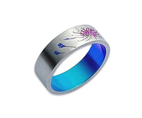 Hizm 彼岸花リング 7mm 桃色×紫×碧 純チタン製 1-30号 チタンアクセサリー リング 指輪 金属アレルギー アレルギーフリー 上品 きれいめ きれい