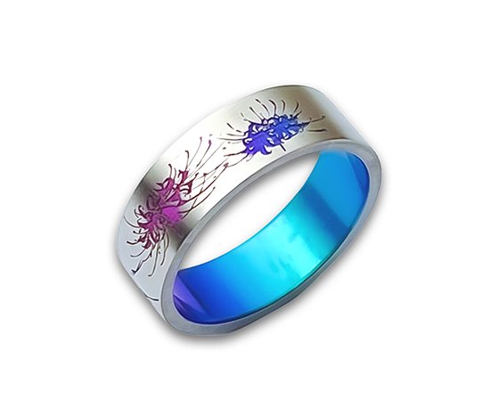 Hizm 彼岸花リング 7mm 桃色×紫×碧 純チタン製 1-30号 チタンアクセサリー リング 指輪 金属アレルギー アレルギーフリー 上品 きれいめ きれい
