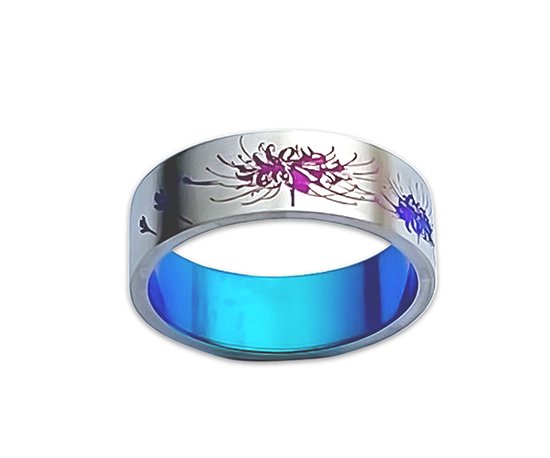 Hizm 彼岸花リング 7mm 桃色×紫×碧 純チタン製 1-30号 チタンアクセサリー リング 指輪 金属アレルギー アレルギーフリー 上品 きれいめ きれい