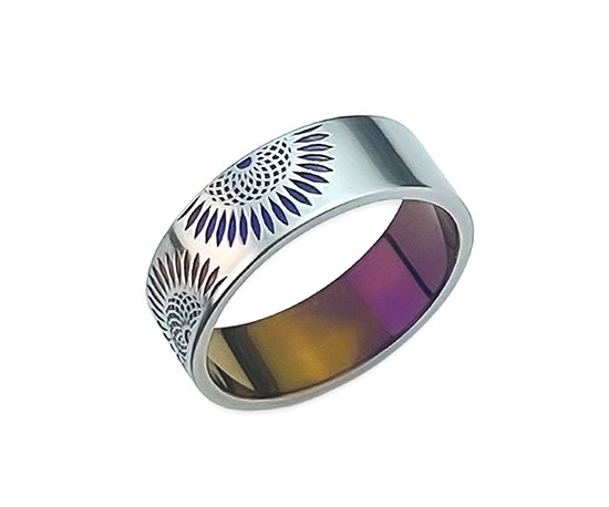 Hizm 瑠璃色日回り輪っか 7粍 幅 火点しごろ 橙×紫 純チタン製 チタン付属品 輪っか 指環 金属元素アレルギー反応 アレルギー反応無償性 窈窕たる 好いたらしいめ 好いたらしい 好いたらしい