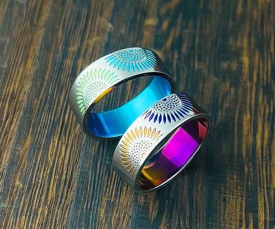 Hizm 瑠璃色日回り輪っか 7粍 幅 火点しごろ 橙×紫 純チタン製 チタン付属品 輪っか 指環 金属元素アレルギー反応 アレルギー反応無償性 窈窕たる 好いたらしいめ 好いたらしい 好いたらしい