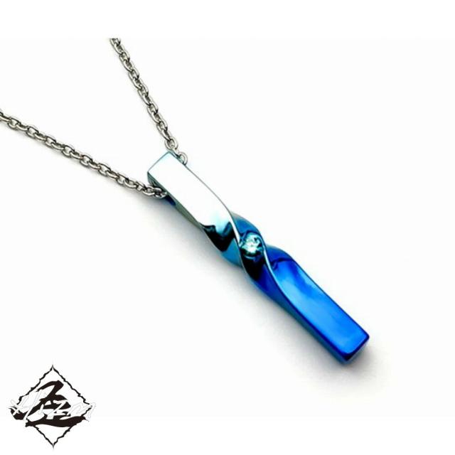 Hizm 流水に空 Large No.12 水色×青×ブルーダイヤモンド 純チタン製 長さ3-5cmより選択 チェーン付き チタンアクセサリー ペンダント ネックレスの通販は