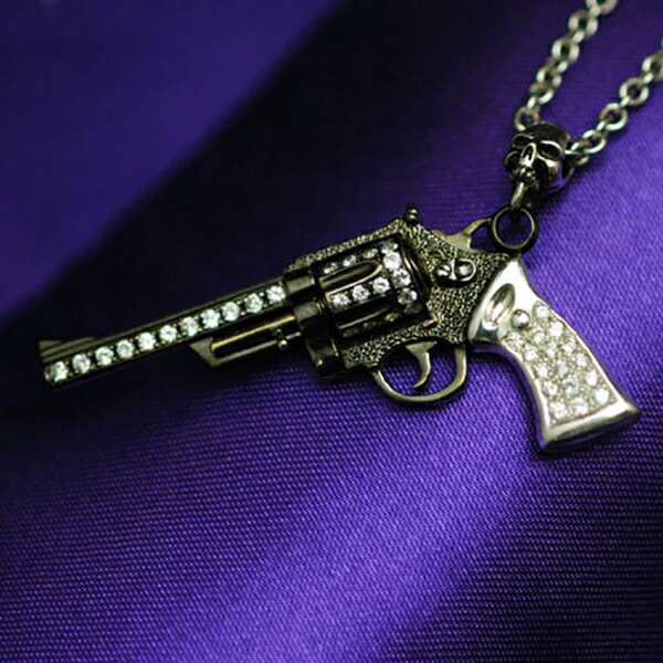 K-SMITH スカル & 銃 ホワイトジルコニア ブラックVer ネックレス シルバーアクセサリー シルバー925 シルバーネックレス ペンダントの通販は 40,700円