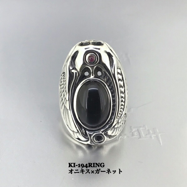 K-SMITH スカル ウィング シルバーリング 11〜21号 オニキス ガーネット シルバーアクセサリー 指輪 シルバー925 シルバー 天然石 ストーン 太目_1
