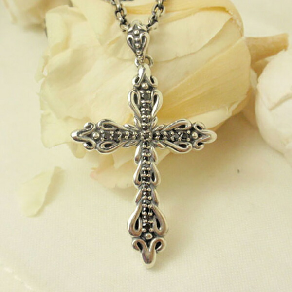 K-SMITH クロス ブラックジルコニア Lタイプ ネックレス シルバーアクセサリー シルバー925 シルバーネックレス ペンダント メンズネックレス 豪華