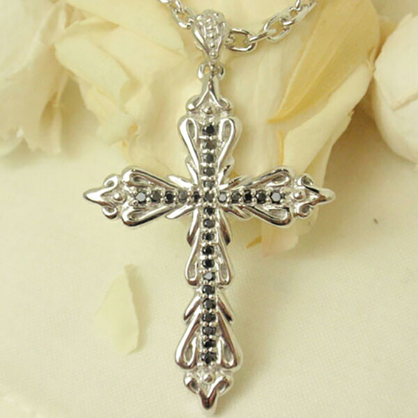 K-SMITH クロス ブラックジルコニア ロジウムコーティング Lタイプ ネックレス シルバーアクセサリー シルバー925 シルバーネックレス ペンダント