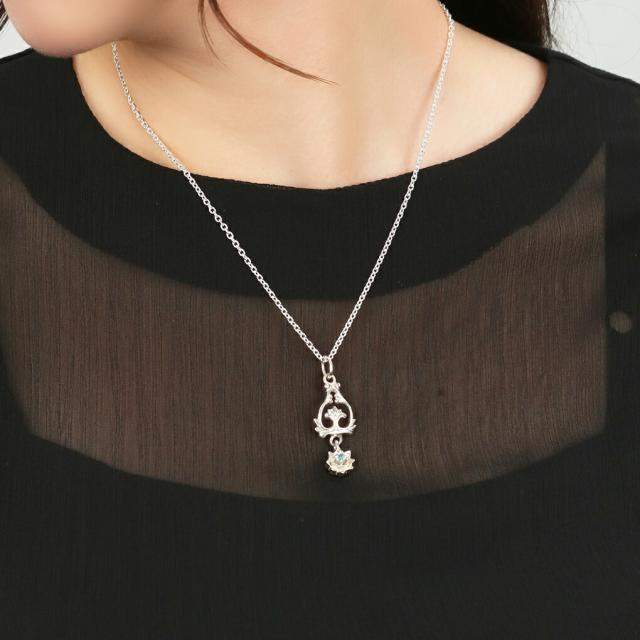 kokonoe 宝相蓮華 ネックレス ペンダント ペンダントトップ ペンダントチャーム シルバー スイスブルートパーズ 925 宝相華 蓮 蓮華 花 植物 和風_2
