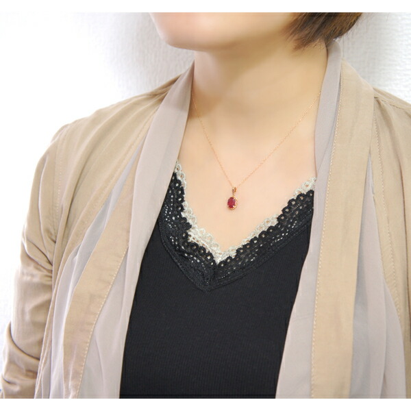 Lucianna K18 天然 ルビー オーバル ゴールド ネックレス 18金 K18ゴールド 18k イエローゴールド ピンクゴールド ペンダント 7月 誕生石_7