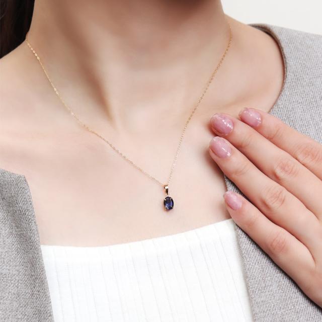 K18 Lucianna 天然 アイオライト オーバル ゴールド ネックレス ペンダント 18金 K18ゴールド 18k 金 天然石 誕生石 3月 青 シンプル さりげない_2