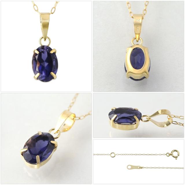 K18 Lucianna 天然 アイオライト オーバル ゴールド ネックレス ペンダント 18金 K18ゴールド 18k 金 天然石 誕生石 3月 青 シンプル さりげない_4