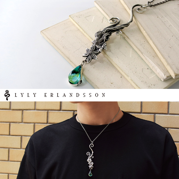 LYLY ERLANDSSON the TEARS Aqua Blue ネックレス チェーン付 リリーエルランドソン ティアーズ アクアブルー 花 ペンダント シルバー メンズ ネックレス ブランド_2