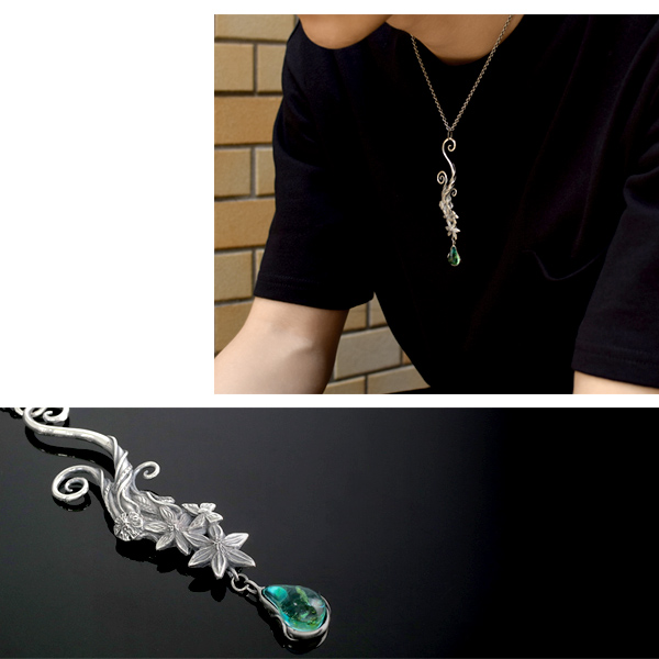 LYLY ERLANDSSON the TEARS Aqua Blue ネックレス チェーン付 リリーエルランドソン ティアーズ アクアブルー 花 ペンダント シルバー メンズ ネックレス ブランド_3