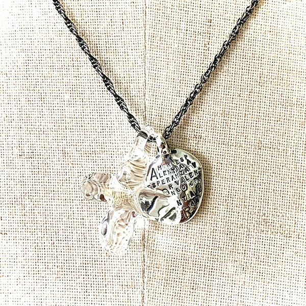 MONGO ガラス リーフ クロス & プレート ネックレス チェーン付き