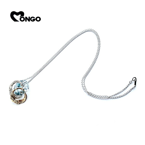 MONGO 三連 メッセージ リング ネックレス チェーン付き アイスブルー シルバー K10 ゴールド ペンダント シルバーネックレス メンズ レディース