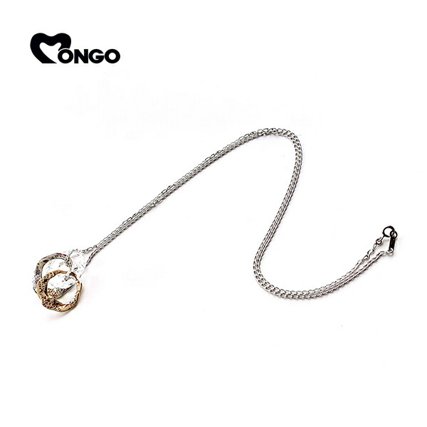 MONGO 三連 メッセージ リング ネックレス チェーン付き クリア シルバー K10 ゴールド ペンダント シルバーネックレス メンズ レディース