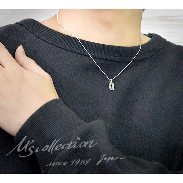 M's collection エムズコレクション レイザー ネックレス チェーン付 カミソリ 剃刀 ミニペンダント 小さめ プレート メンズ ネックレス ブランド ペンダント_2