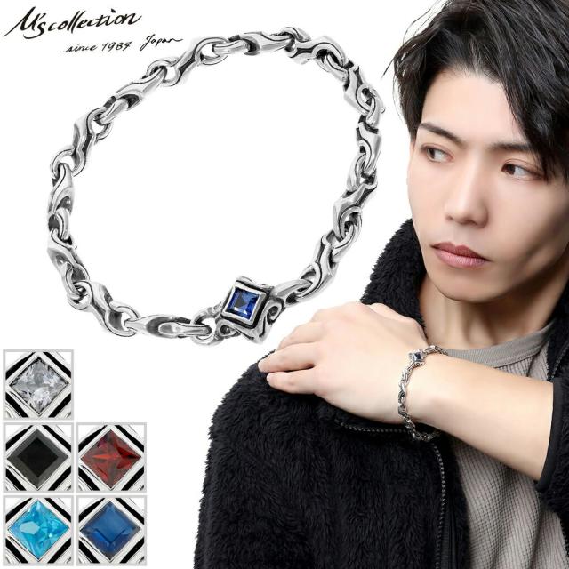 M's collection エムズコレクション アラベスク トライバル ブレスレット シルバー ∞ ジルコニア シンセティックサファイア 黒 赤 緑 青