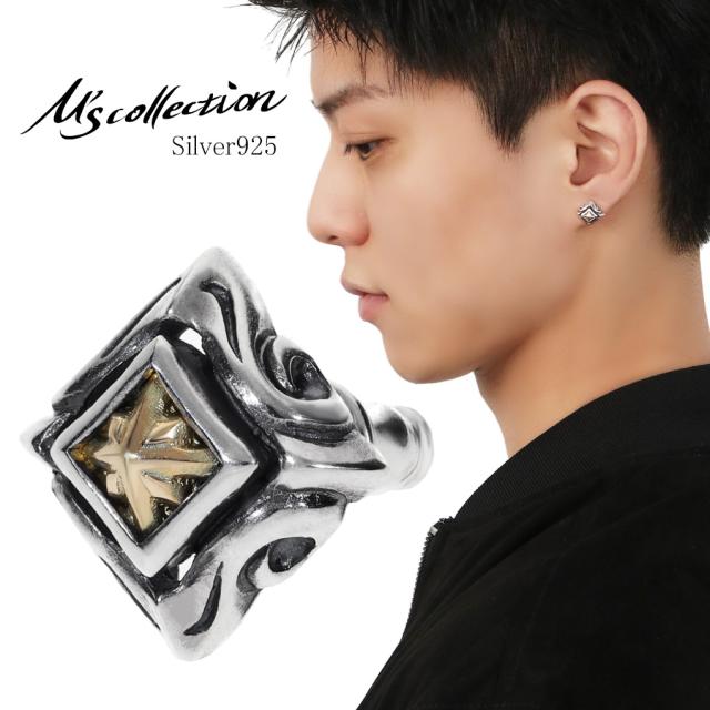 M's collection TRIPLE X URBAN TRIBAL ピアス 1P 片耳用 シルバー メンズピアス 925 10金 10k ゴールド トライバル 星 スター ツートンカラー