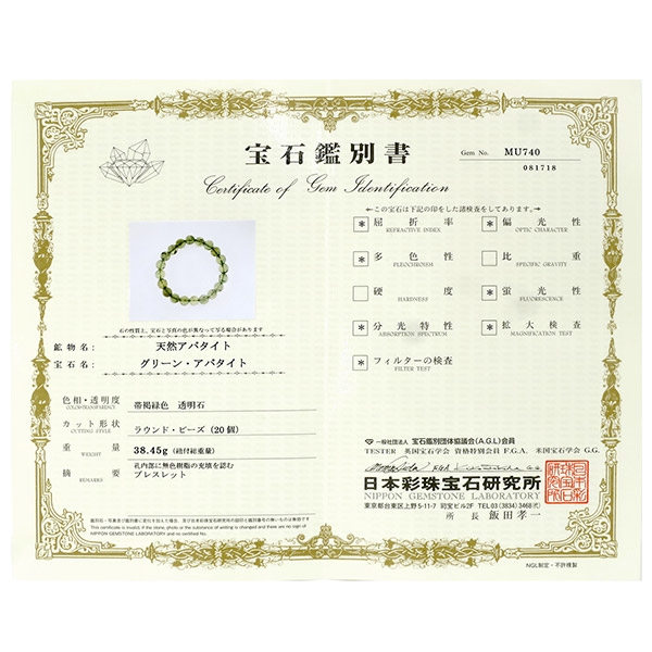 グリーン アパタイト ブレスレット 10.2mm 19cm 高品質 宝石鑑別書付き 天然石 パワーストーン グリーンアパタイト グリーンアパタイト 数珠ブレスレット_6