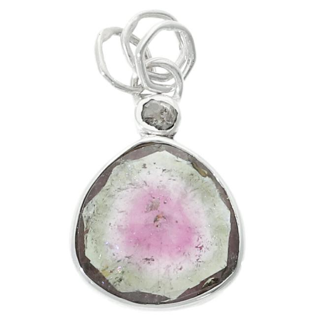 ウォーターメロントルマリン ペンダントトップ シルバー ブラジル産 天然石 パワーストーン トルマリン 誕生石 10月 プレゼント カット ウォーターメロントルマリン 天然ダイヤモンド シルバー