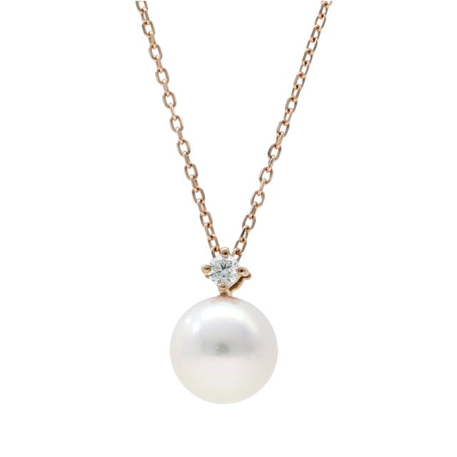 K18 ピンクゴールド あこや真珠 一粒 ペンダント ダイヤモンド 18金 18k K18PG 天然 ダイヤ 真珠 パール ジュエリー ネックレス 首飾り_2