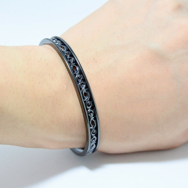 PUERTA DEL SOL Scroll Bangle スクロール 唐草模様 バングル ブラック シルバー950 チタンコーティング ユニセックス シルバーアクセサリー 銀 SV950_4