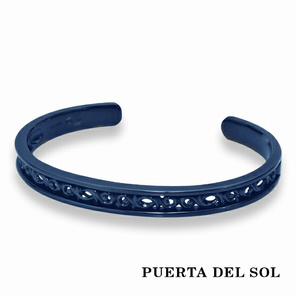 PUERTA DEL SOL Scroll Bangle スクロール 唐草模様 バングル ブルー シルバー950 チタンコーティング ユニセックス シルバーアクセサリー 銀 SV950