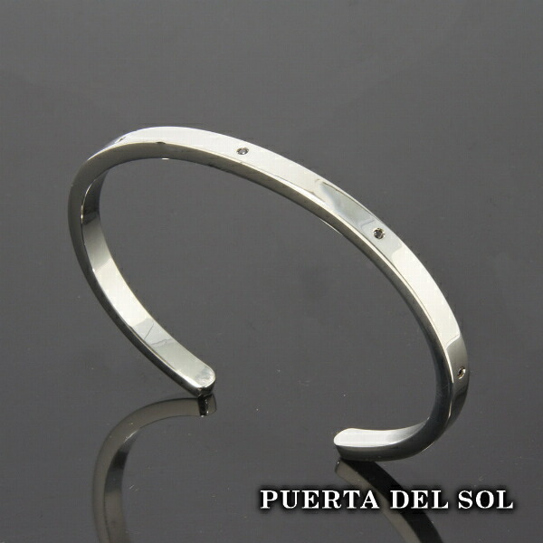 PUERTA DEL SOL ブラックダイヤ シンプル ナローバングル ブラックダイヤモンド シルバー950 ユニセックス シルバーアクセサリー 銀 SV950