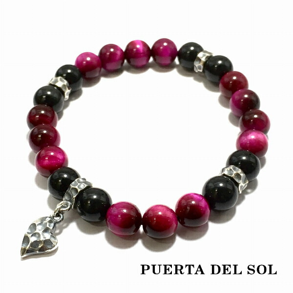 PUERTA DEL SOL 揺れ動く ハート チャーム ピンクタイガーアイ ブレスレット シルバー950 ユニセックス シルバーアクセサリー 銀 SV950の通販は 14,454円