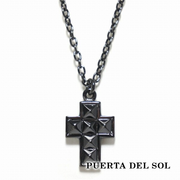 PUERTA DEL SOL ブラックスタッズ クロス ネックレス(チェーン付き) ブラック シルバー950 チタンコーティング ユニセックス シルバーアクセサリー 銀の通販は 31,900円