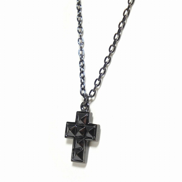 PUERTA DEL SOL ブラックスタッズ クロス ネックレス(チェーン付き) ブラック シルバー950 チタンコーティング ユニセックス シルバーアクセサリー 銀_1