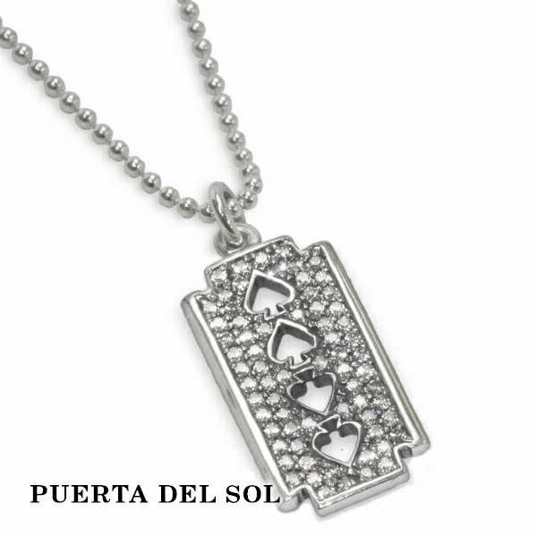 PUERTA DEL SOL パンクファッション カミソリ ネックレス(チェーン付き) ジルコニア シルバー950 ユニセックス シルバーアクセサリー 銀 SV950
