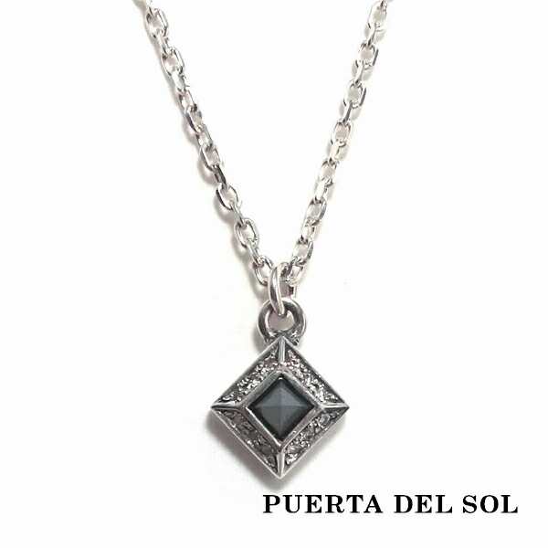 PUERTA DEL SOL スクエア スタッズ ヘマタイト ダイヤモンド ネックレス(チェーン付き) 45cm シルバー950 ユニセックス シルバーアクセサリー 銀