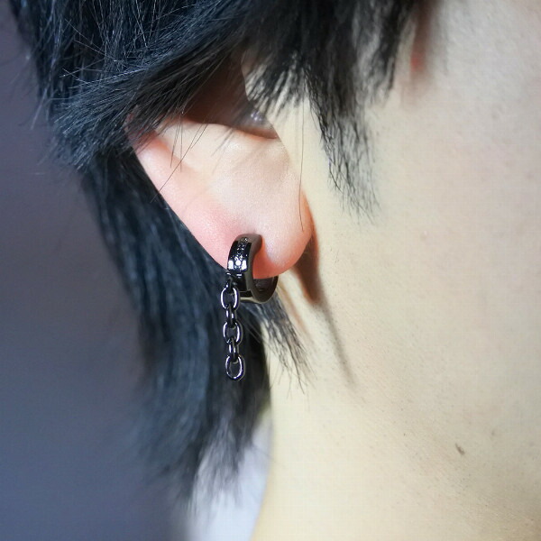 PUERTA DEL SOL ブラックダイヤモンド ブラック チェーン ピアス ブラック シルバー950 チタンコーティング ユニセックス シルバーアクセサリー 銀_1