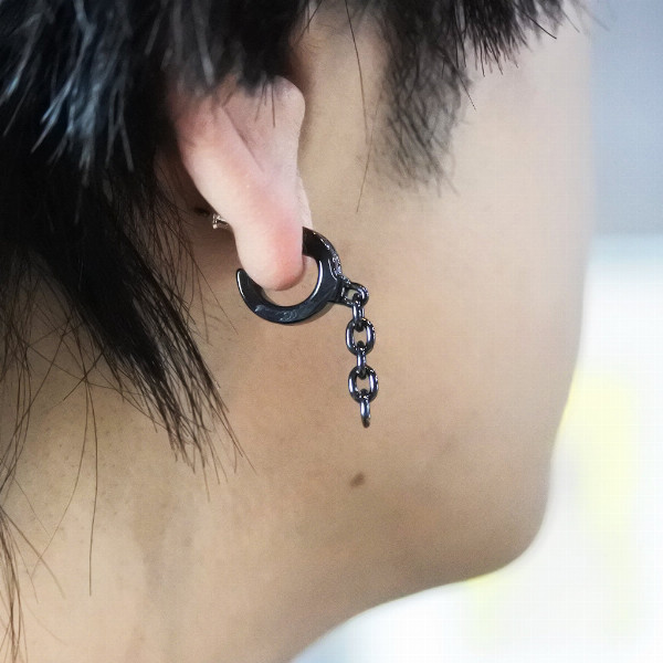 PUERTA DEL SOL ブラックダイヤモンド ブラック チェーン ピアス ブラック シルバー950 チタンコーティング ユニセックス シルバーアクセサリー 銀_2