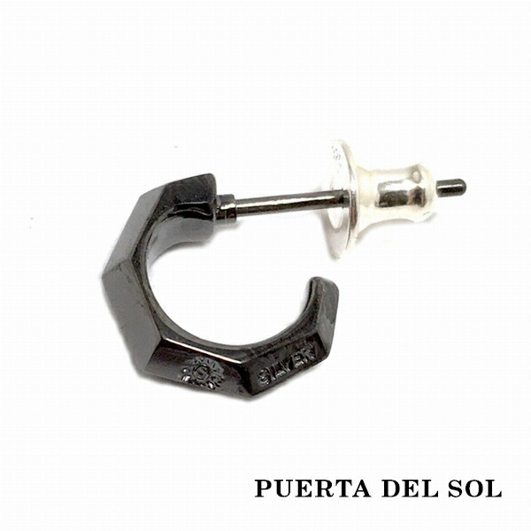 PUERTA DEL SOL エッジ シャープ 流線 シルエット ピアス ブラック シルバー950 チタンコーティング ユニセックス シルバーアクセサリー 銀 SV950