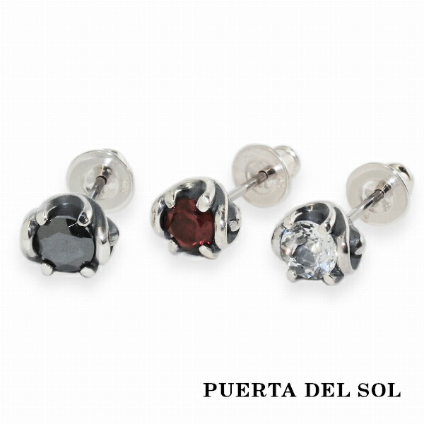 PUERTA DEL SOL スクロール 唐草飾りつけ 石ころ ピアス しろがね色950 ユニ一発やる しろがね色付属品 銀 SV950 ブリタニアシルバー ピアス