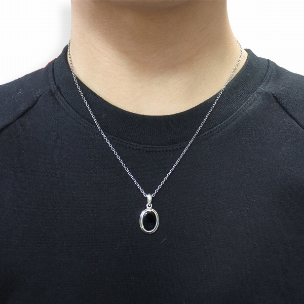 PUERTA DEL SOL ヘマタイト オニキス ホワイトオニキス オーバルペンダント(チェーンなし) シルバー950 ユニセックス シルバーアクセサリー 銀 SV950_2