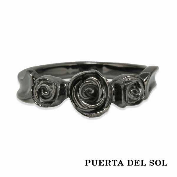 PUERTA DEL SOL Three Rose 花弁 ローズ 薔薇 バラ リング(7号〜23号) ブラック シルバー950 チタンコーティング ユニセックス シルバー