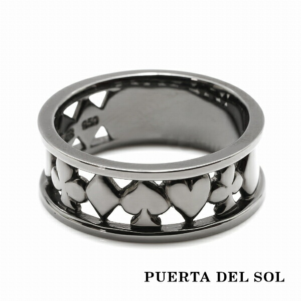 PUERTA DEL SOL スペード ハート クラブ ダイヤ トランプスート 図柄 リング(7号〜23号) ブラック シルバー950 チタンコーティング ユニセックスの通販は