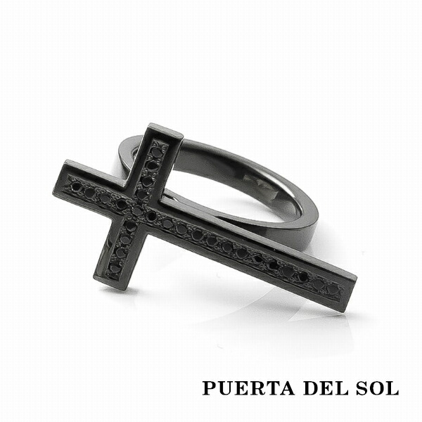 PUERTA DEL SOL Destroy 破壊 クロス 十字架 リング(7号〜23号) ブラック シルバー950 チタンコーティング ユニセックス シルバーアクセサリー 銀