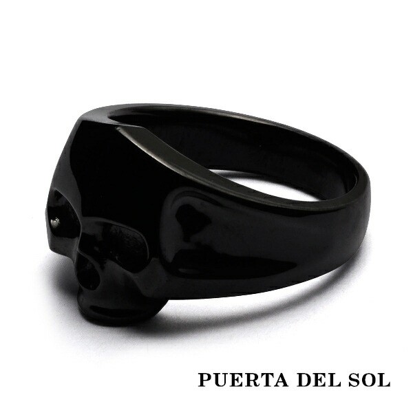 PUERTA DEL SOL エッジ ソリッド スカル リング(9号〜23号) ブラック シルバー950 チタンコーティング ユニセックス シルバーアクセサリー 銀 SV950の通販は