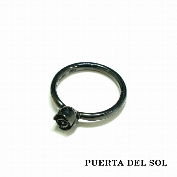 PUERTA DEL SOL 薔薇 バラ ローズ リング(7号〜23号) ブラック シルバー950 チタンコーティング ユニセックス シルバーアクセサリー 銀 SV950