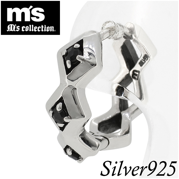 ブラックジルコニアフープシルバーピアス(1P片耳)【M's collectionエムズコレクション】シルバー925 リング メンズ 男性用 ピアス ブランド msコレクションの通販は