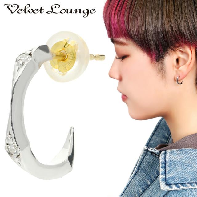 Velvet Lounge ヴェルヴェットラウンジ エッジング フープピアス 1P 片耳用 二分の一 フープ ピアス しろがね色 酸化ジルコニウム しろがね色ピアス